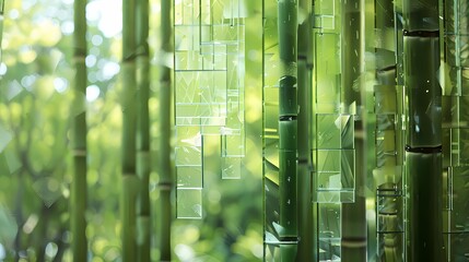 Fototapeta premium Digital technology green glass bamboo forest poster background