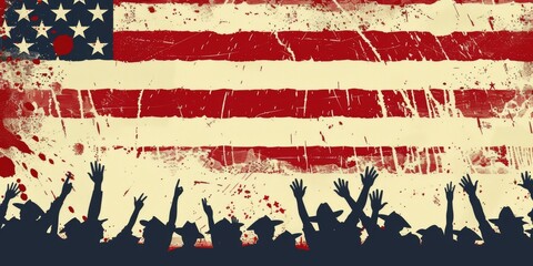 A banner with a red, white, and blue American flag