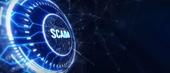 System Supervisory Control And Data Acquisition technology concept. SCADA. 3d illustration