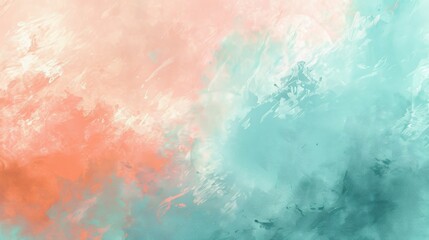 Obraz premium Abstract art featuring a soft blend of pastel peach and mint hues, creating a soothing and gentle visual effect.