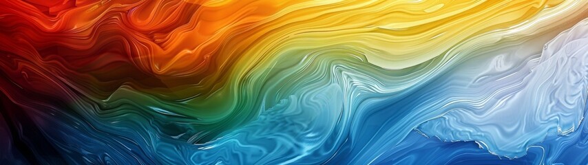 Obraz premium Dynamic abstract fluid art showcasing vibrant rainbow hues, blending shades of red, orange, yellow, green, and blue, creating an energetic visual impact.