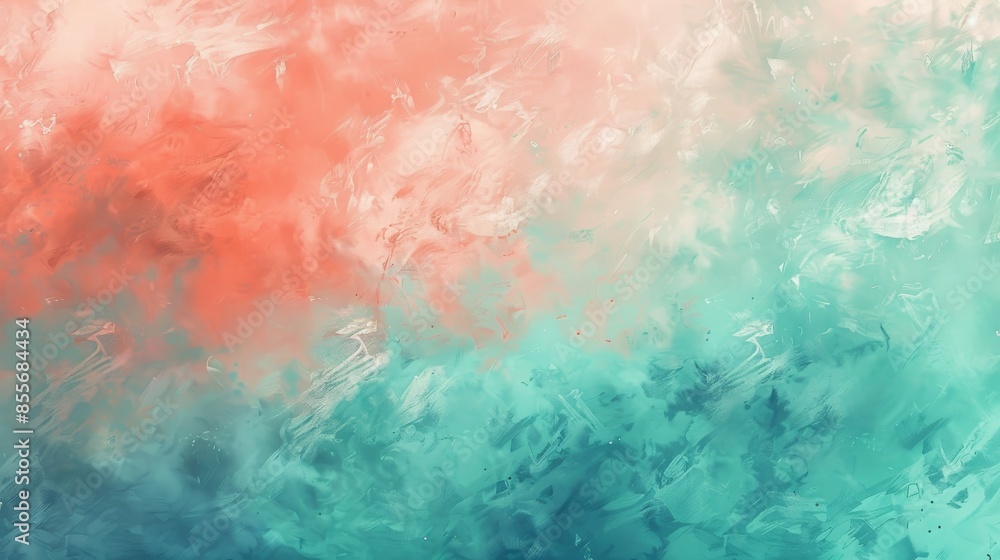 Poster abstract art featuring soft pastel shades of coral and teal, creating a gentle and calming visual ef
