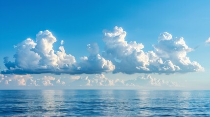 Fototapeta premium Calm sea landscape with clouds sky. Background illustration generated by ai