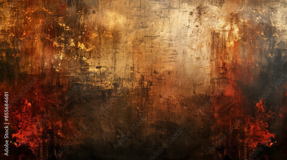 Poster abstract art featuring rich textured patterns in earthy tones of brown, gold, and red, creating a wa