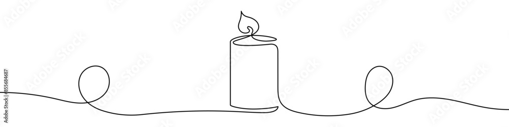 Wall mural Continuous editable line drawing of candle. One line drawing background. Vector illustration. Candle icon in one line.