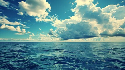 Fototapeta premium Calm sea landscape with clouds sky. Background illustration generated by ai
