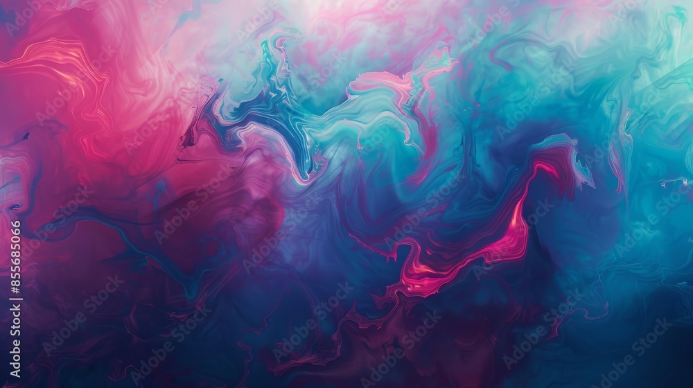 Poster dynamic fluid abstract art featuring vibrant pink and blue hues with swirling, energetic patterns an