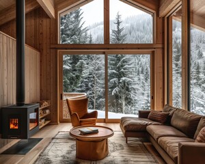 Fototapeta premium Architectural detail of cozy mountain retreat cabins, featuring rustic charm and natural beauty