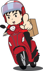Delivery man ride motorcycle cartoon vector