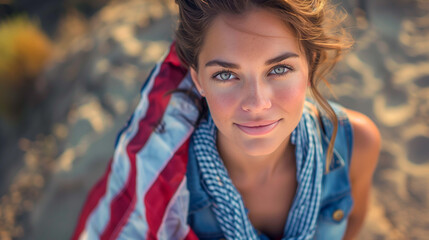 Naklejka premium Flag she holds symbolizes freedom and democracy