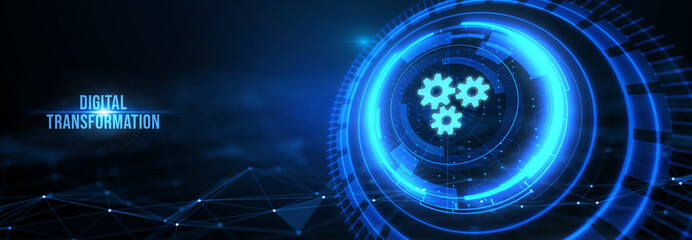 Concept of digitization of business processes and modern technology. Digital transformation. 3d illustration