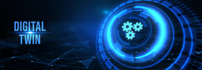 Digital twin industrial technology and manufacturing automation technology. 3d illustration