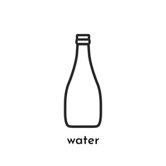 Glass water bottle outline icon vector illustration isolated on white. Reusable and recyclable drink container. Refreshment and hydro balance product. Pictogram with editable stroke. For web, logo