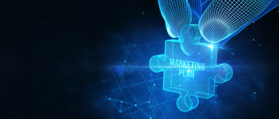 Planning marketing strategy. Marketing automation of business and industrial process. 3d illustration