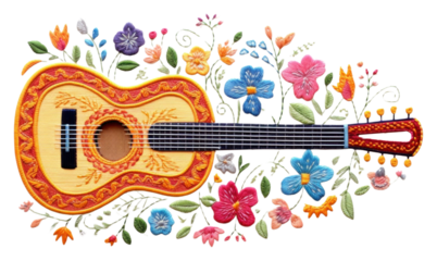 PNG Guitar embroidery pattern guitar art.