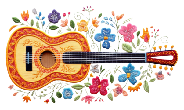 PNG Guitar embroidery pattern guitar art.