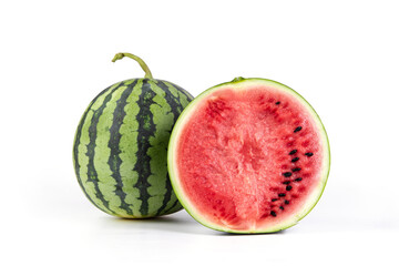watermelon and watermelon half isolated on white background.