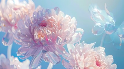 Fototapeta premium Digital technology blue pink glass chrysanthemum poster background