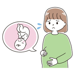 逆子の赤ちゃんと不安そうな妊婦さんの上半身のイラスト