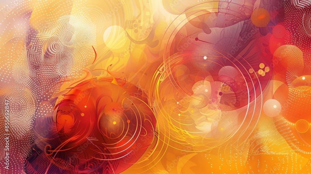 Poster abstract artwork featuring intricate swirls and patterns in warm colors of red, orange, and yellow, 