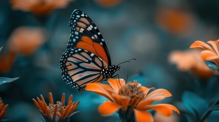 A close-up of a butterfly perched on a vibrant flower, capturing intricate details.
