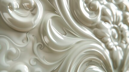 A white tile wall with intricate designs and patterns