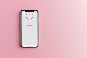 iPhone with empty white screen and pink heart on pastel pink background