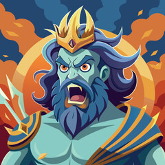 Powerful blue warrior king with crown is screaming