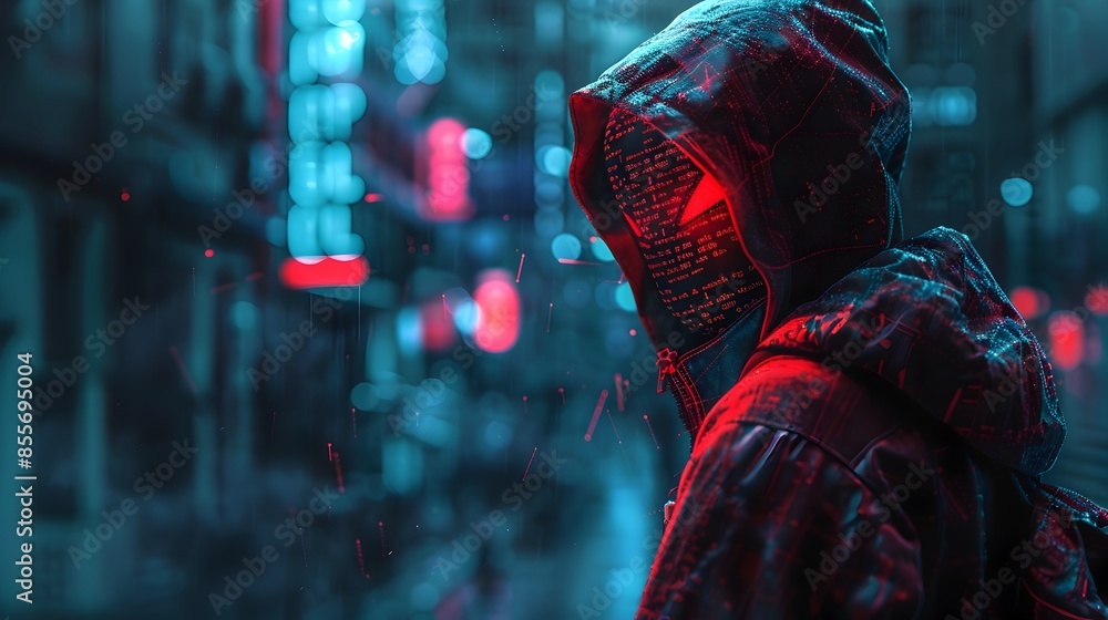 Poster hacker orchestrating a cyber heist executing digital robbery with precision
