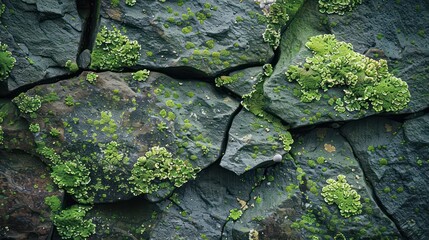 Obraz premium A rock wall covered in moss and lichen