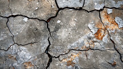 Obraz premium A cracked and broken concrete wall with a lot of debris