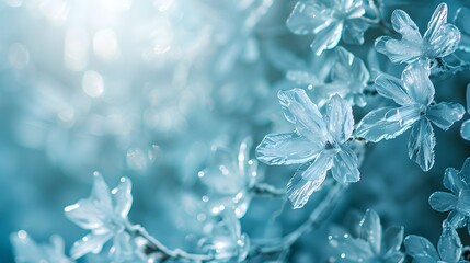 A light blue frozen background with intricate ice patterns, creating an icy and cool atmosphere photography.