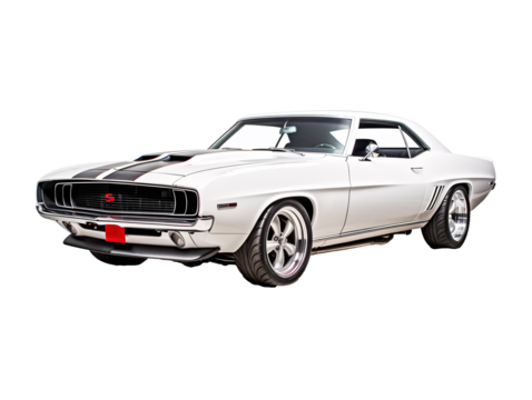 a white car with black stripes