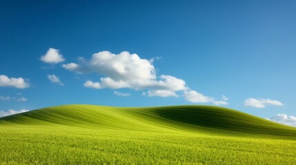 Obraz premium rolling green hills with blue sky and white clouds.