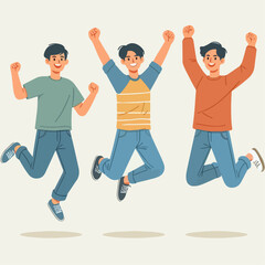 illustration of 3 teenagers jumping enthusiastically. friendship day