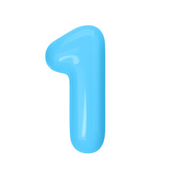 Numeral 1 - Blue Plastic Balloon Number one Isolated on White Background. 3D Style Vector Illustration