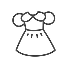 Cute dress icon. Hand drawn monochrome illustration of a beautiful dress with round collar isolated on a white background. Kawaii sticker. Vector 10 EPS.
