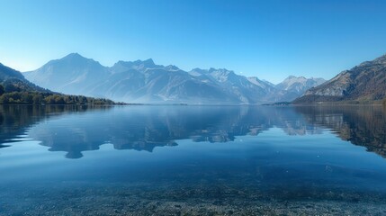 Fototapeta premium A beautiful blue lake with mountains in the background