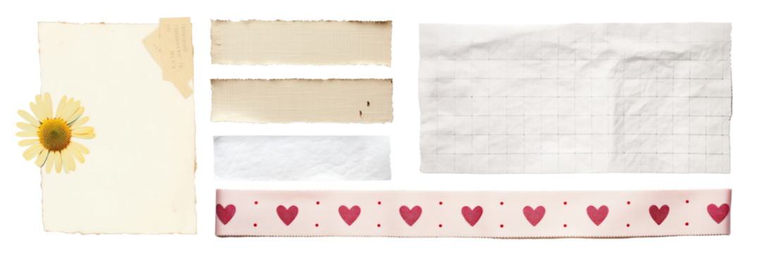Papers & washi tapes png on transparent background