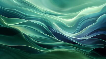Obraz premium A mesmerizing abstract background featuring fluid green and blue waves, creating a serene and dynamic visual effect.