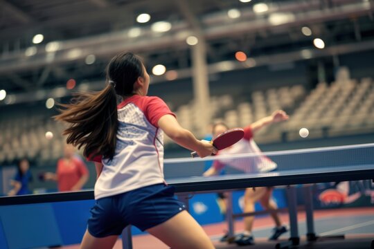 a team of Japanese female table tennis players showcase their expertise as they focus on hitting the ping pong ball, exuding smiles and determination throughout the game.