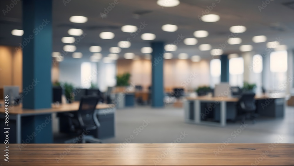 Wall mural blurred empty open space office. abstract light bokeh at office interior background for design