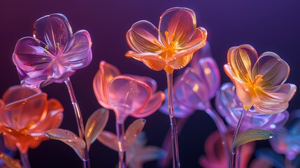 Digital technology purple orange glass flowers poster background