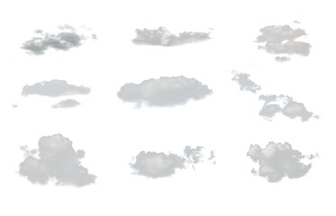 set of isolated clouds on a PNG background. Textures and backgrounds of nature.