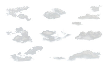 set of isolated clouds on a PNG background. Textures and backgrounds of nature.