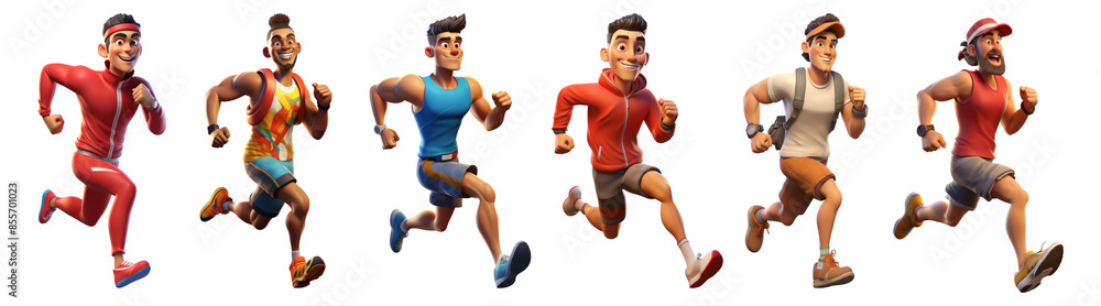 Poster 3d characters png element set on transparent background