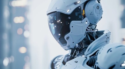 Fototapeta premium A futuristic white robot of artificial intelligence technology