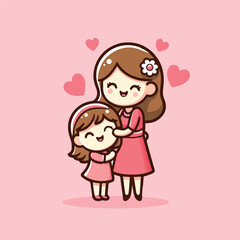 Cute Illustration Mom and Daughter Design