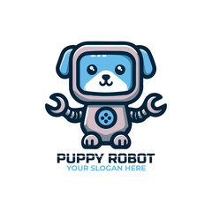 Cute Little Puppy Robot Logo Design