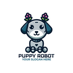 Cute Little Puppy Robot Logo Design